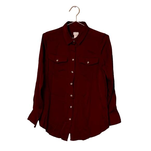 Chico's Burgundy Button-Front Long Sleeve Top - Size Medium - Picture 1 of 6